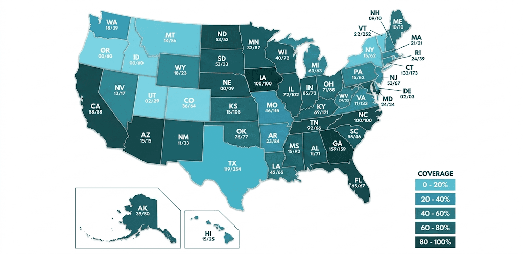 Map showing PROLIENPRO's coverage across the United States